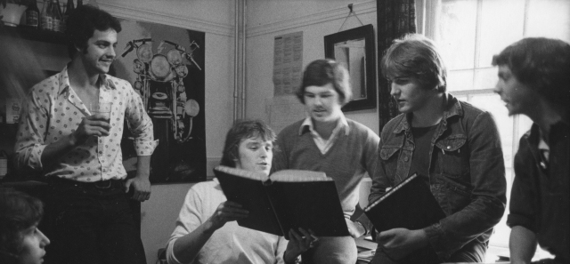 Students in the 1970s reading books and drinking beer