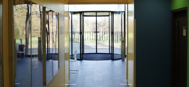 Double doors in the Hopkins building