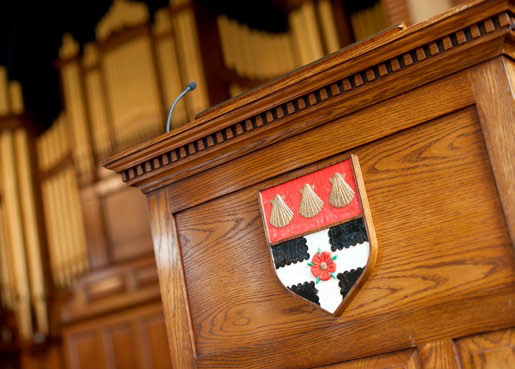 University of Reading crest emblazoned on a podium